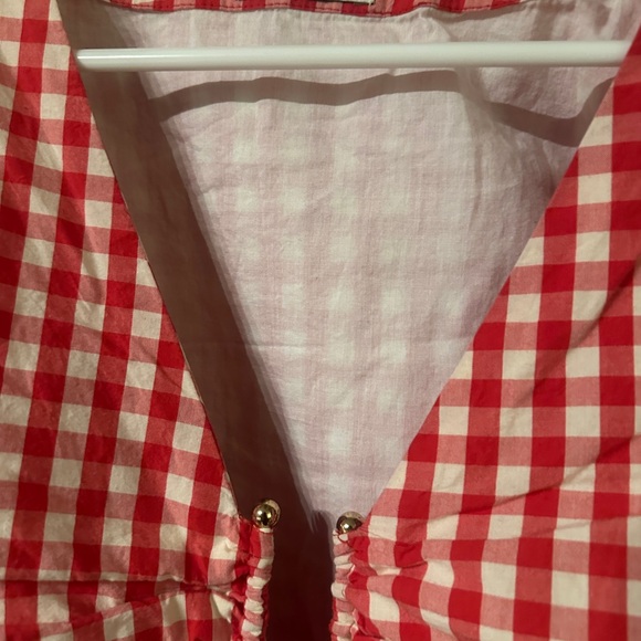 RHODE Red & White Gingham Puff-Sleeve Dress with Gathered Front - Picture 4 of 5
